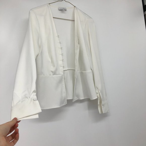 TopShop white button down peplum blouse collared sleeves size 6 - Picture 11 of 15